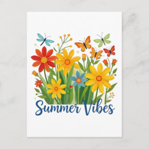 Summer Vibes Floral with Butterflies Postcard