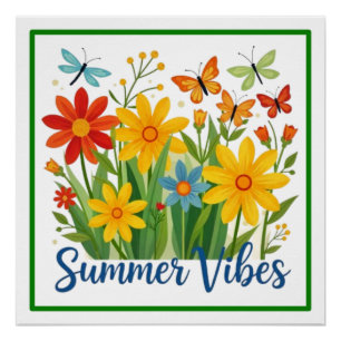 Summer Vibes Floral with Butterflies Poster