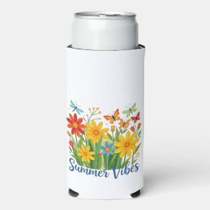 Summer Vibes Floral with Butterflies Seltzer Can Cooler