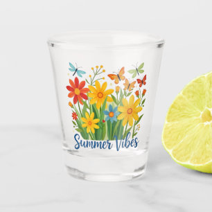 Summer Vibes Floral with Butterflies Shot Glass
