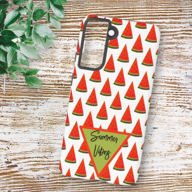 Summer Vibes Fun Watermelon Slices Pattern Samsung Galaxy S21 Case (phone case back with template text)