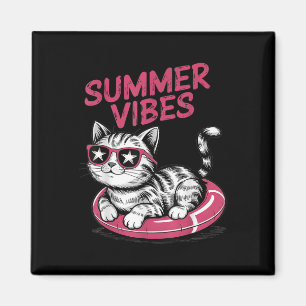 Summer Vibes Funny Cool Cat Pool Float Beach Men W Magnet