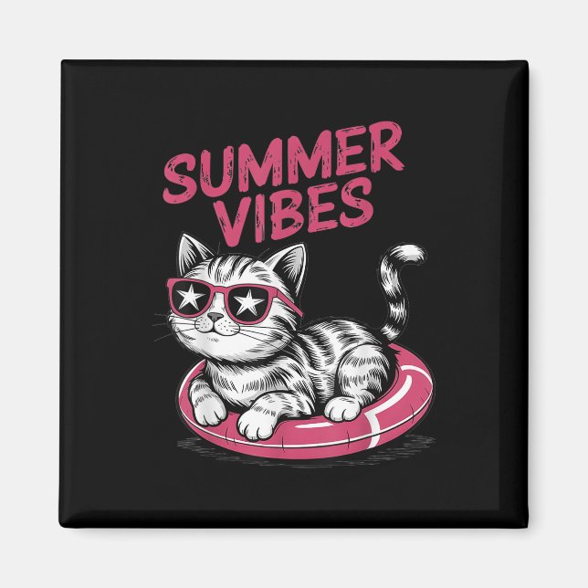 Summer Vibes Funny Cool Cat Pool Float Beach Men W Magnet (Front)