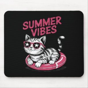 Summer Vibes Funny Cool Cat Pool Float Beach Men W Mouse Pad
