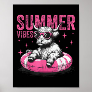 Summer Vibes Funny Highland Cow Pool Float Beach ( Poster