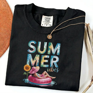 Summer Vibes Girl on Pool Float Sunflower Beach T-Shirt