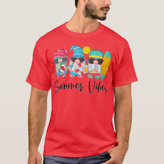 Summer Vibes Gnomes Beach Cute Party Hello Summer  T-Shirt