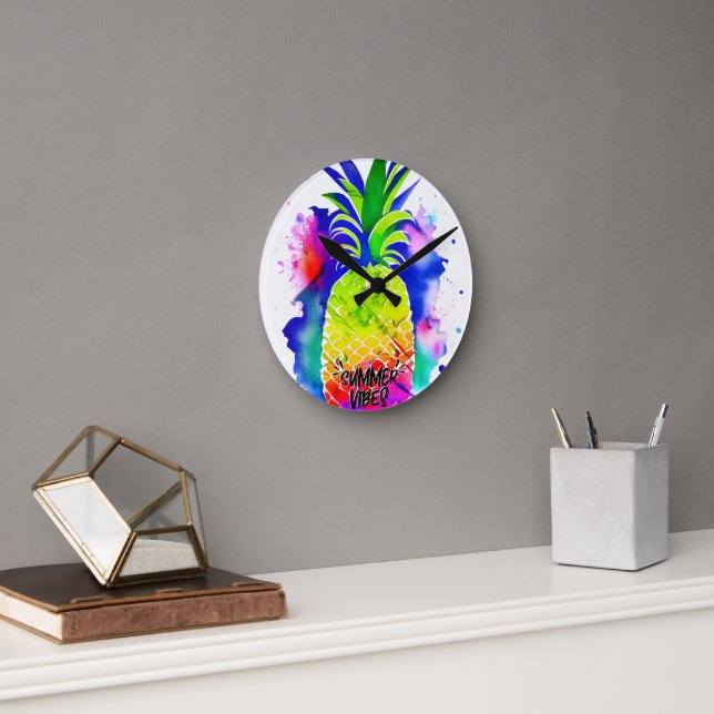 SUMMER VIBES IN WATERCOLOR ROUND CLOCK (Office)