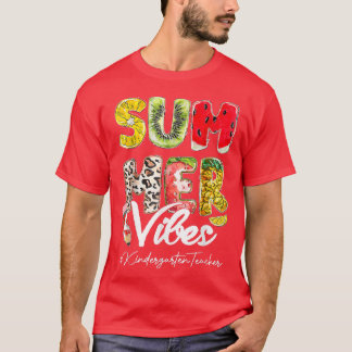Summer Vibes Kindergarten Teacher Leopard Summer V T-Shirt