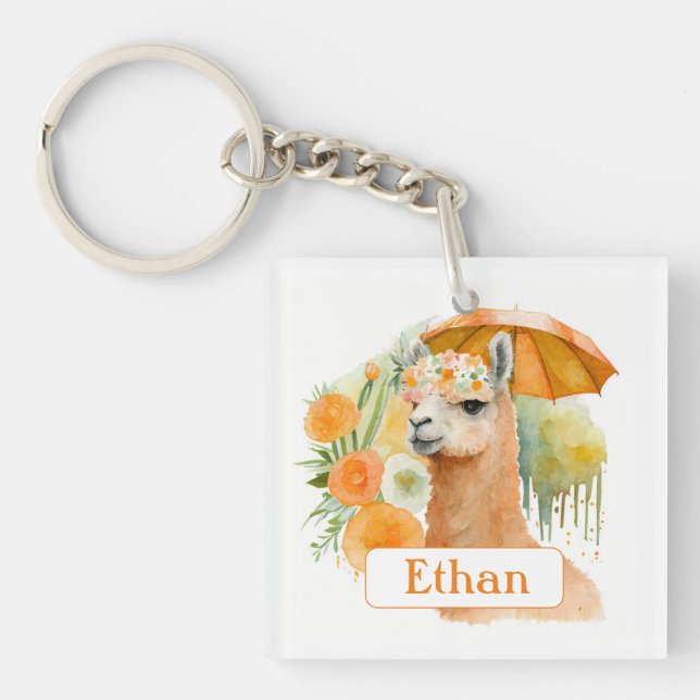 Summer Vibes Llama - Name Key Ring (Front)