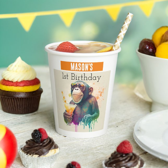 Summer vibes Monkey - 1st birthday - Paper Cups (Creator Uploaded)