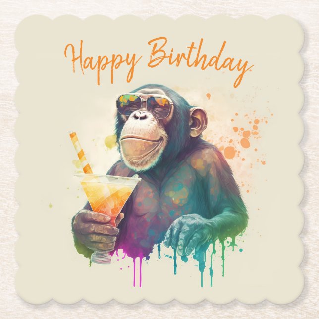 Summer vibes Monkey - Birthday  Paper Coaster (Front)
