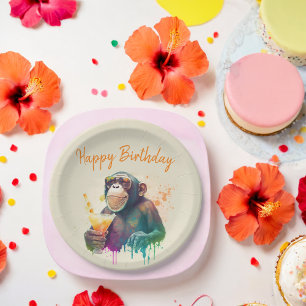 Summer vibes Monkey - Birthday  Paper Plate