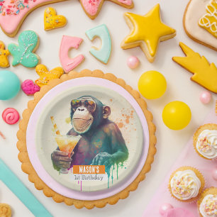 Summer vibes Monkey -  Birthday Party - Paper Plate