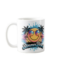 Summer Vibes Mug Neon Smiley Face, Colourful desig
