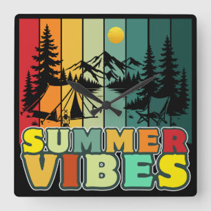 summer vibes nature camping vacation adventure square wall clock
