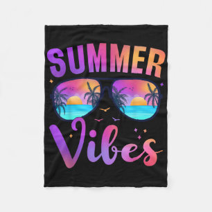 Summer Vibes Palm Sungles 70s Beach Life Retro Sum Fleece Blanket