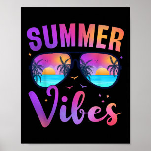 Summer Vibes Palm Sungles 70s Beach Life Retro Sum Poster