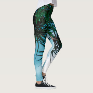 Summer Vibes Palm Tree Cactus Pale Green Leggings