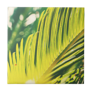 Summer Vibes Palm Tree Leaves Pale Green Ceramic Tile