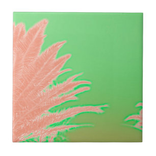 Summer Vibes Palm Tree Leaves Pale Green Ceramic Tile