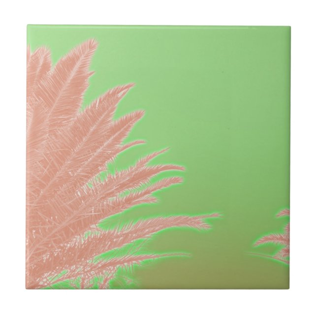 Summer Vibes Palm Tree Leaves Pale Green Ceramic Tile (Front)
