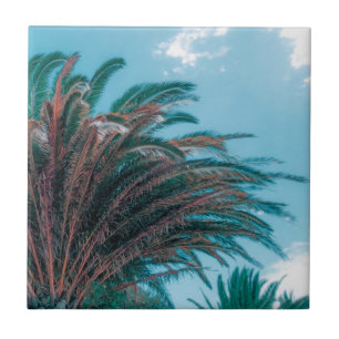 Summer Vibes Palm Tree Leaves Pale Green Ceramic Tile