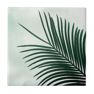 Summer Vibes Palm Tree Leaves Pale Green Ceramic Tile