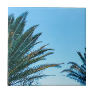 Summer Vibes Palm Tree Leaves Pale Green Ceramic Tile