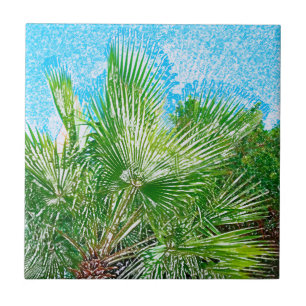 Summer Vibes Palm Tree Leaves Pale Green Ceramic Tile