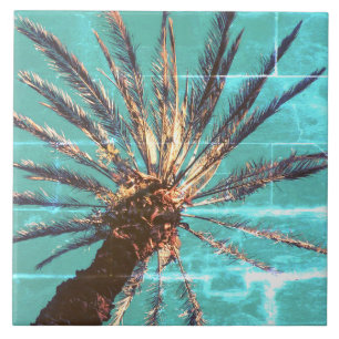 Summer Vibes Palm Tree Leaves Pale Green Ceramic Tile