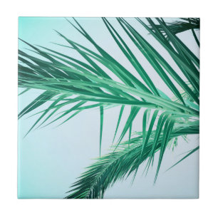 Summer Vibes Palm Tree Leaves Pale Green Ceramic Tile