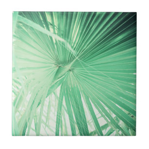 Summer Vibes Palm Tree Leaves Pale Green Ceramic Tile
