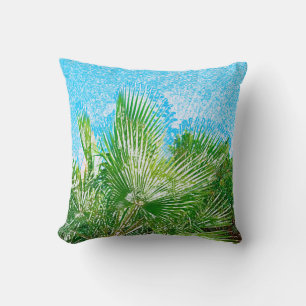 Summer Vibes Palm Tree Leaves Pale Green Cushion