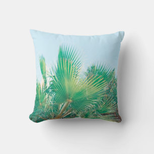 Summer Vibes Palm Tree Leaves Pale Green Cushion