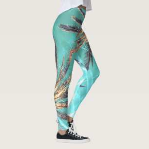 Summer Vibes Palm Tree Leaves Pale Green Leggings