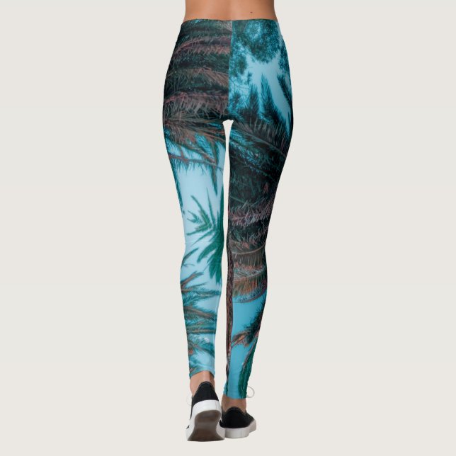 Summer Vibes Palm Tree Leaves Pale Green Leggings (Back)