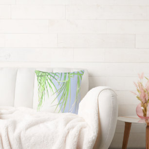 Summer Vibes Palm Tree Leaves Pale Green Pastel Cushion