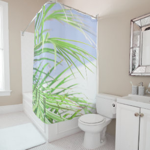 Summer Vibes Palm Tree Leaves Pale Green Pastel Shower Curtain