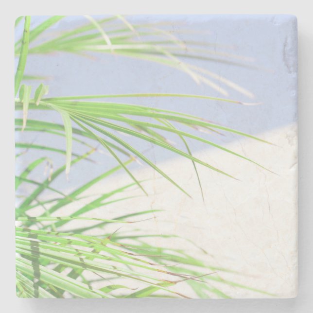 Summer Vibes Palm Tree Leaves Pale Green Pastel Stone Coaster (Front)