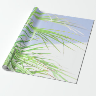 Summer Vibes Palm Tree Leaves Pale Green Pastel Wrapping Paper