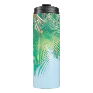 Summer Vibes Palm Tree Leaves Pale Green Thermal Tumbler