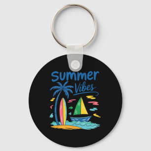 Summer Vibes Palm Tree Surfboard Sailboat Key Ring
