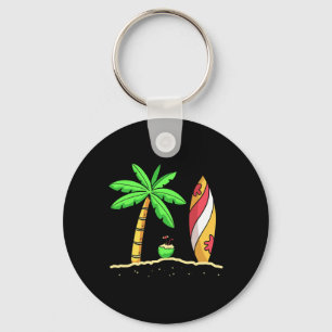 Summer Vibes Palm Trees Surfboard Surfer Coconut S Key Ring