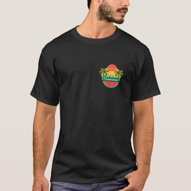 Summer Vibes   Palms, Watermelon & Sun T-Shirt (Front)