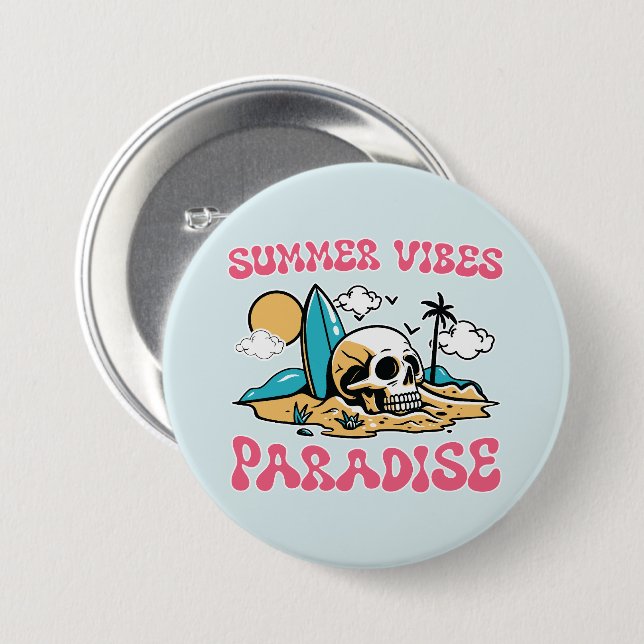 Summer Vibes Paradise - Skull 7.5 Cm Round Badge (Front & Back)