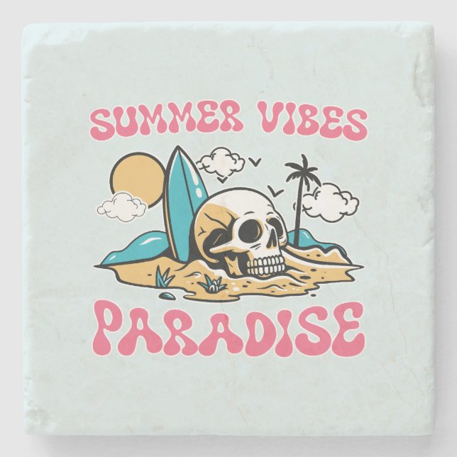 Summer Vibes Paradise - Skull Stone Coaster (Front)