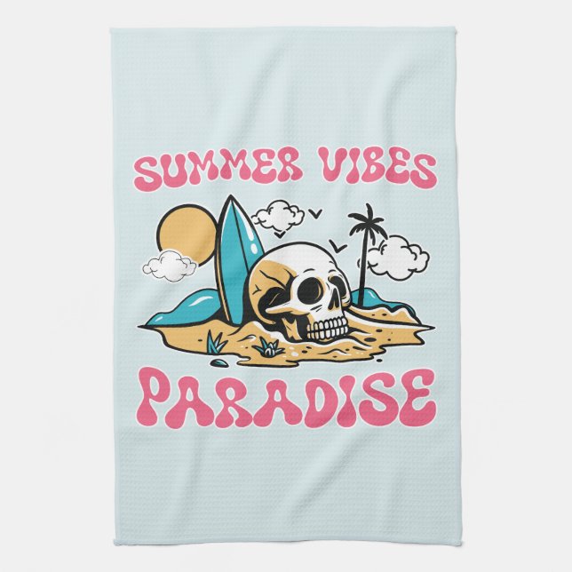 Summer Vibes Paradise - Skull Tea Towel (Vertical)