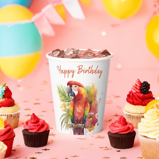 Summer vibes Parrot -  Birthday  Paper Cups (Creator Uploaded)