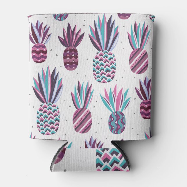 Summer Vibes: Pineapple Pattern, Colourful Dots Can Cooler (Front)